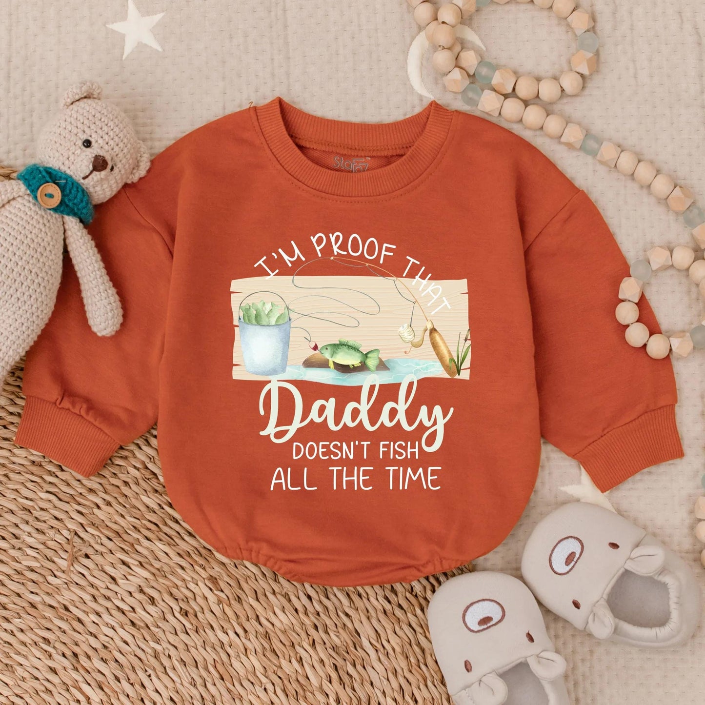 Daddy Doesn't Fish All the Time Romper Cute Baby Clothes Long Sleeve Bubble Outfit Cozy Toddler Gift Idea for Baby Showers