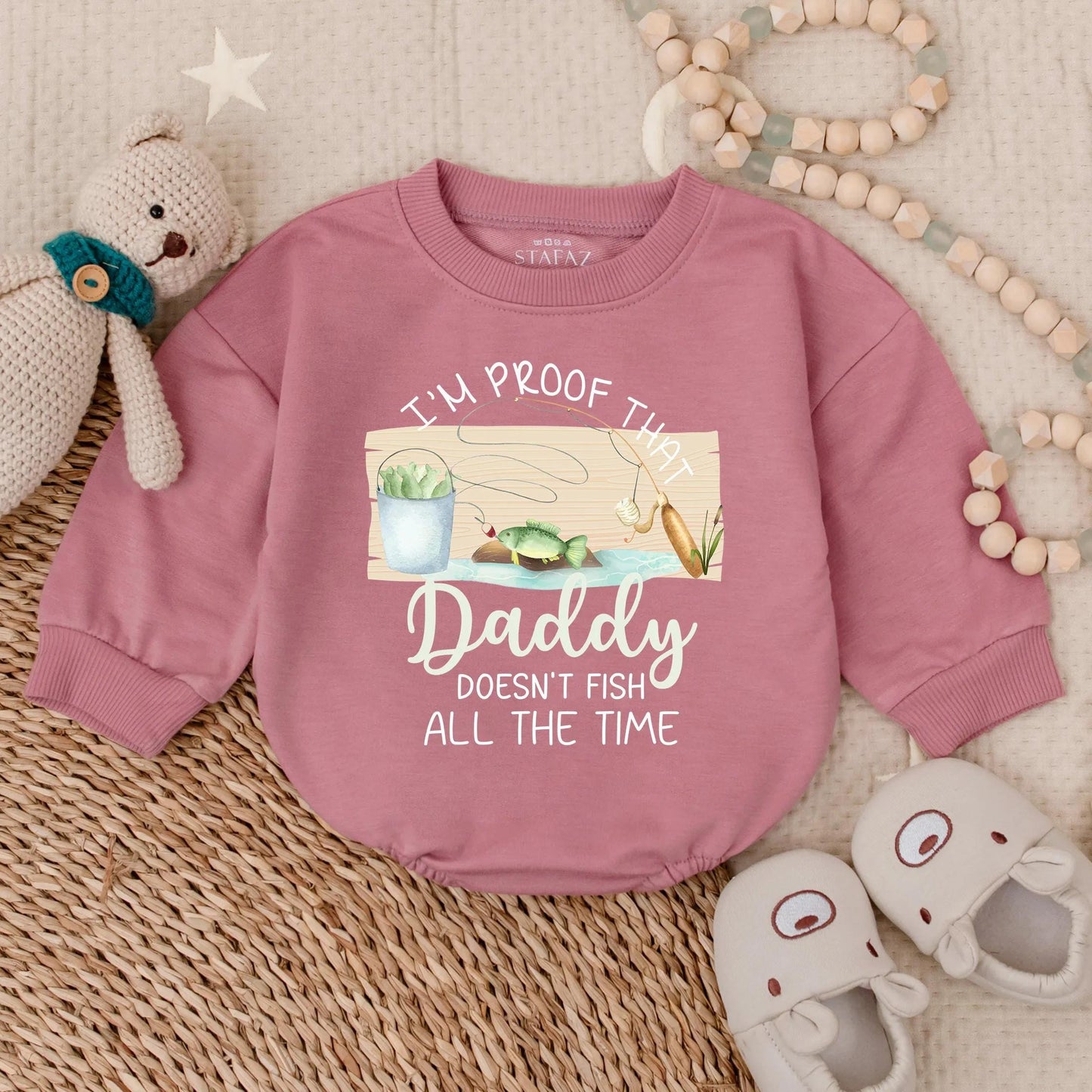 Daddy Doesn't Fish All the Time Romper Cute Baby Clothes Long Sleeve Bubble Outfit Cozy Toddler Gift Idea for Baby Showers