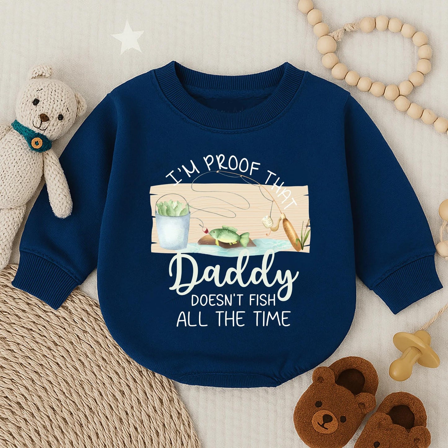 Daddy Doesn't Fish All the Time Romper Cute Baby Clothes Long Sleeve Bubble Outfit Cozy Toddler Gift Idea for Baby Showers