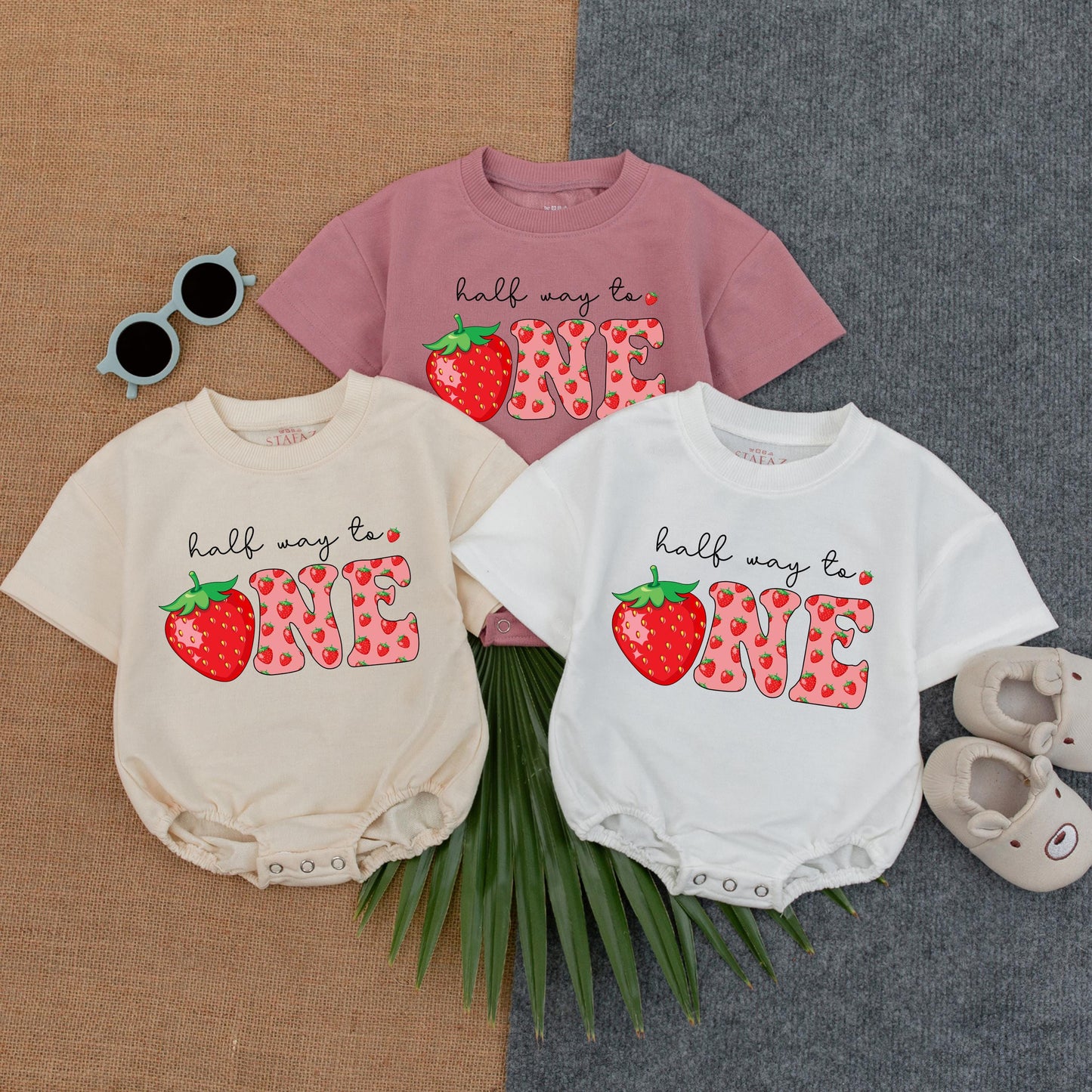 Custom Name Strawberry Half Birthday Bubble Romper for Baby Girls Adorable Summer Outfit Thoughtful Toddler Gift