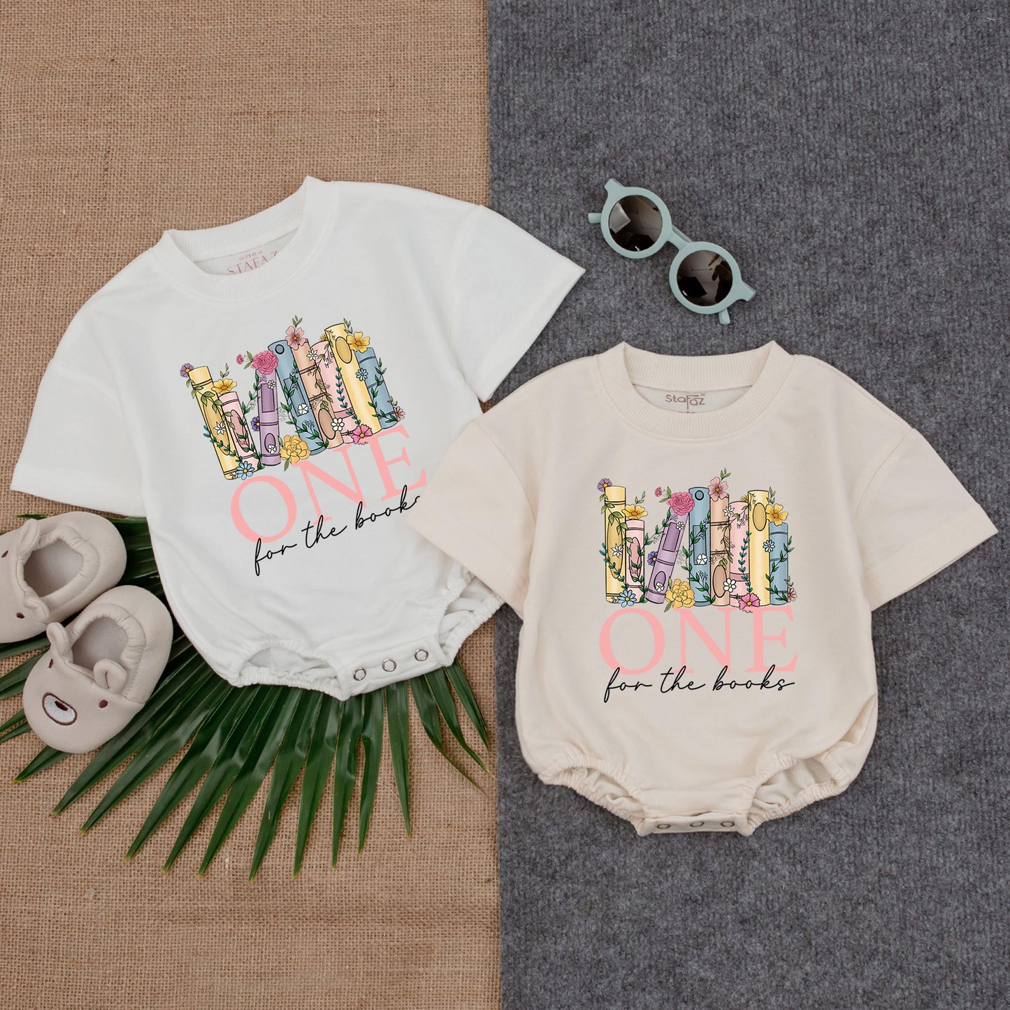 Floral Book Theme Bubble Romper Baby First Birthday Outfit Short Sleeve Toddler Clothes Cute Gift