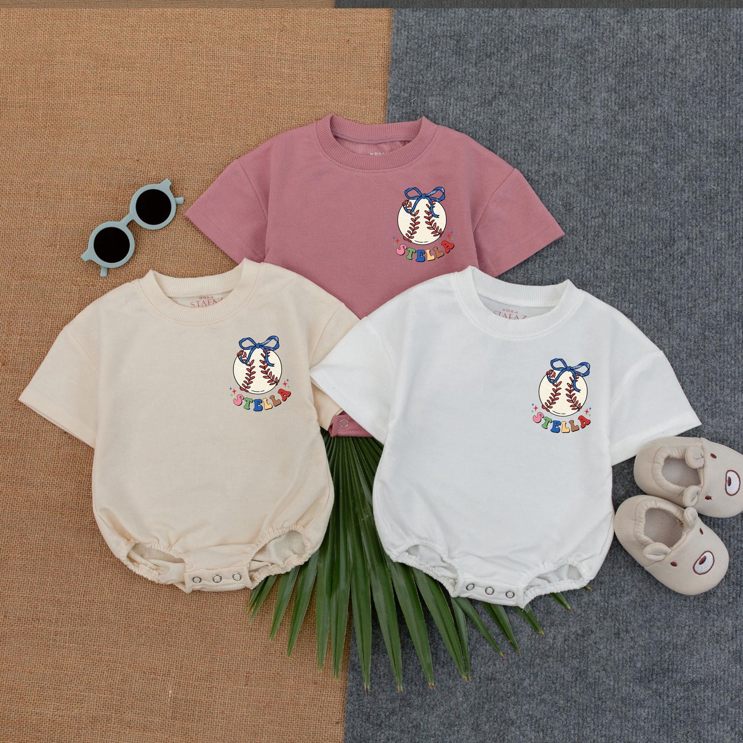 Custom Name Baseball Baby Bubble Romper Short Sleeve Outfit Game Day Sports Themed Toddler Clothes Baby Shower Gift Idea Summer