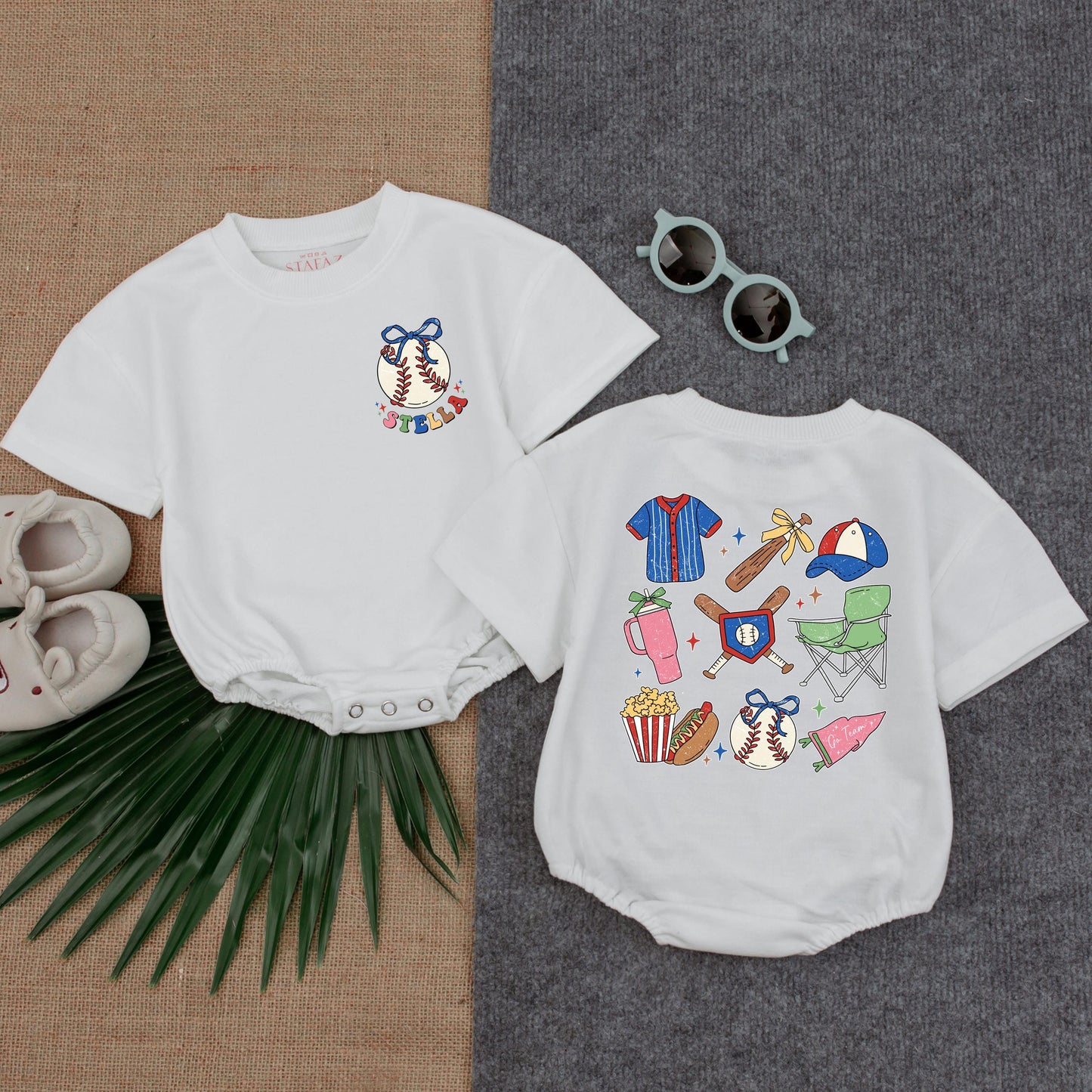 Custom Name Baseball Baby Bubble Romper Short Sleeve Outfit Game Day Sports Themed Toddler Clothes Baby Shower Gift Idea Summer