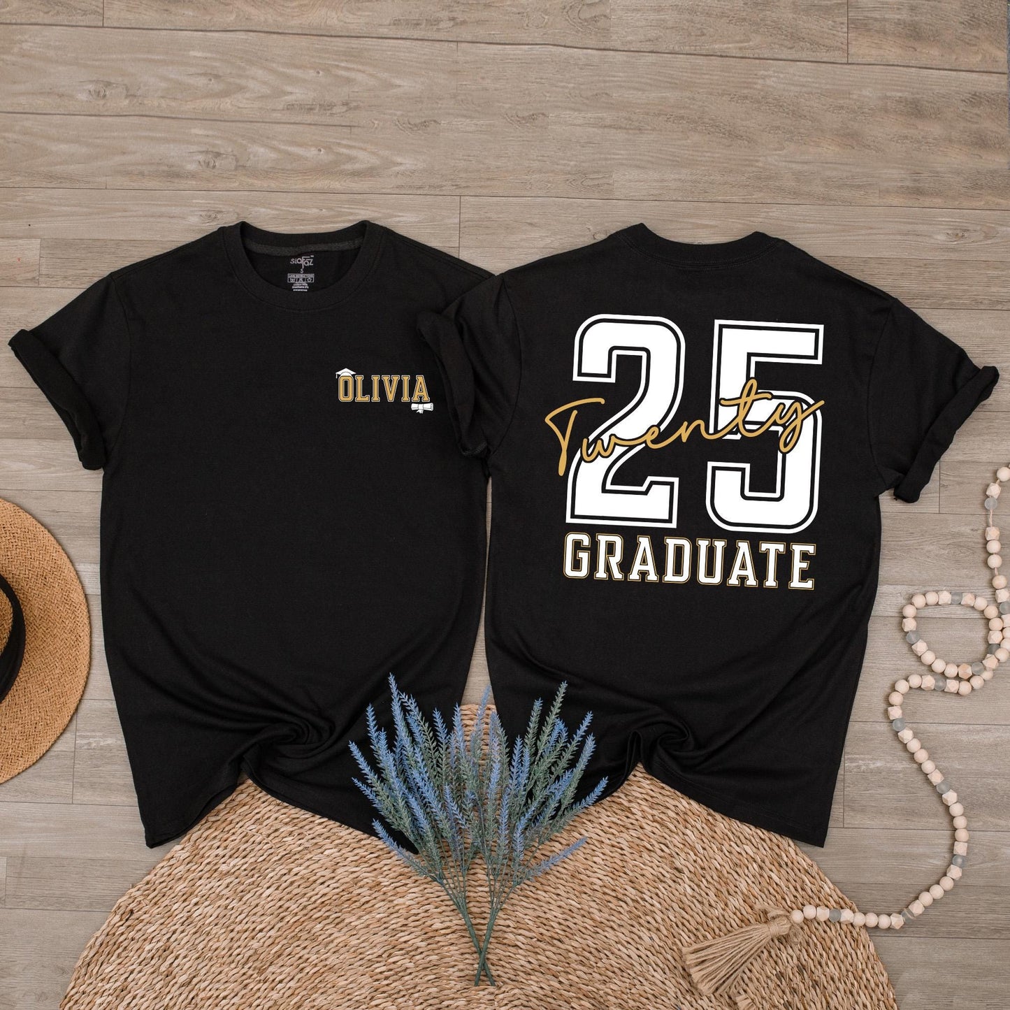 Custom Name Class of 2025 Graduation T-Shirt Personalized Senior Graduate Tee High School College Graduate Gift