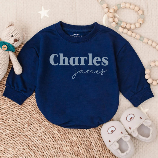 Custom Navy Baby Bubble Romper Personalized Boy Outfit Comfortable Cotton Classic Style Newborn Gift Shower Present