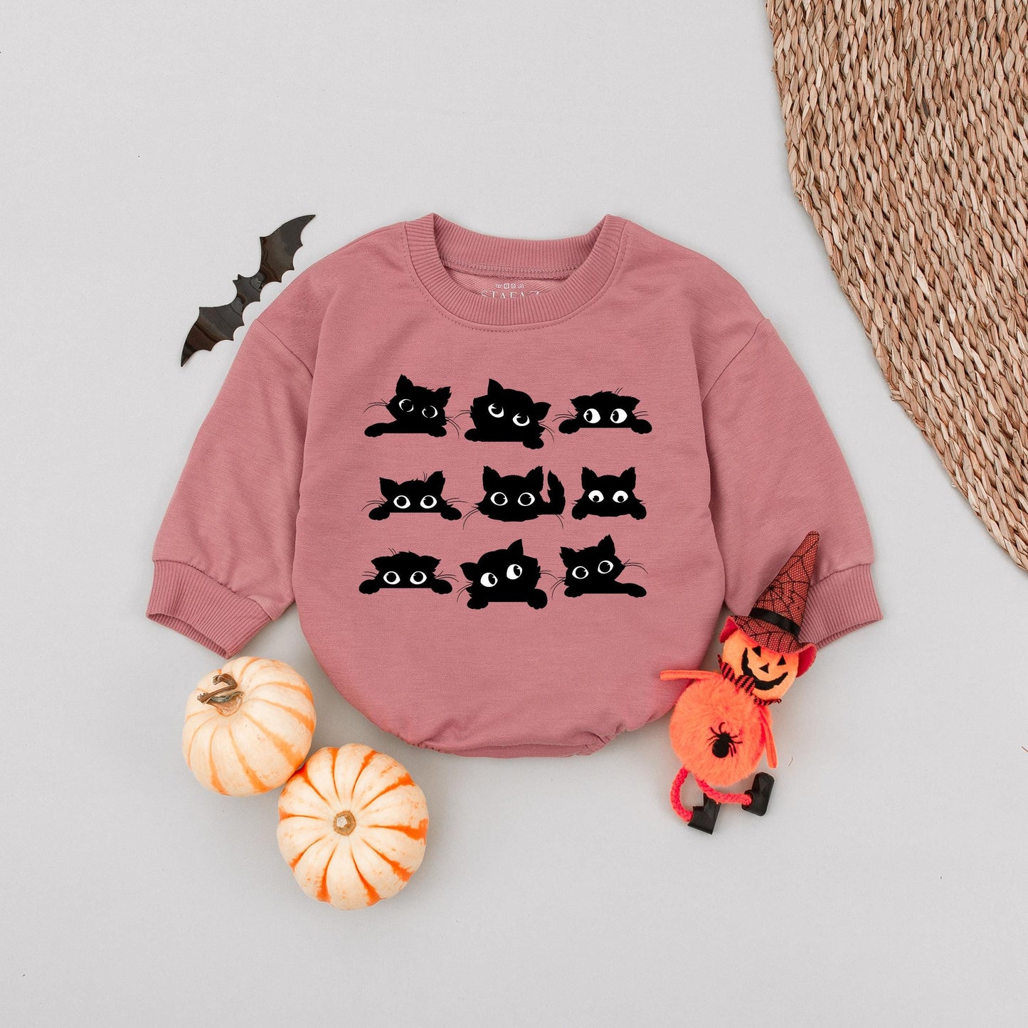 Cute Black Cat Baby Romper with Nine Cartoon Felines 3x3 Grid Fun Baby Shower Gift for Cat Lovers Natural Bodysuit
