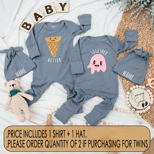 Better Together Twin Baby Bodysuits Ice Cream Theme Cute Newborn Matching Outfit Adorable Twin Baby Shower Gift