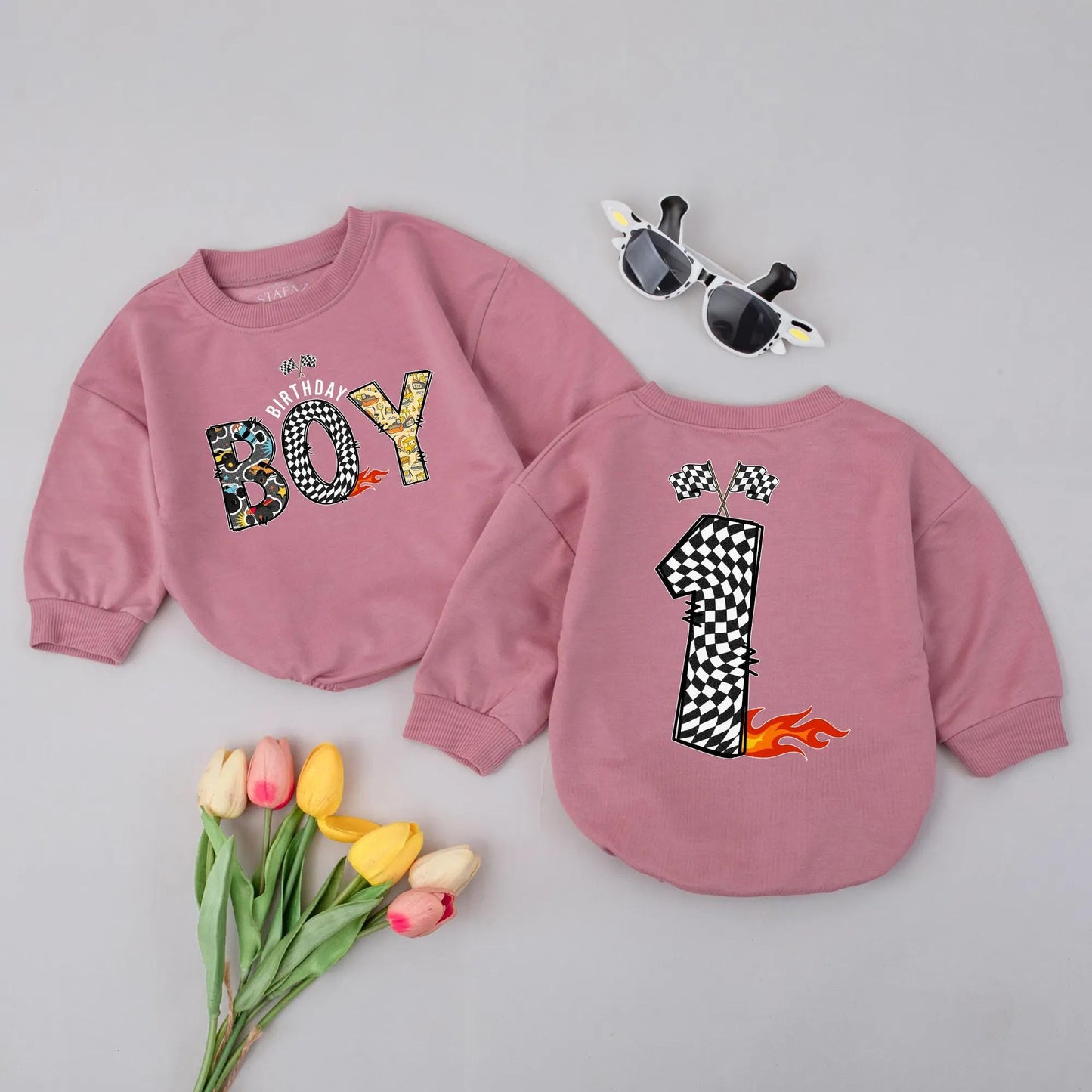 Race Car Checkered Flag First Birthday Romper for Boys Toddler Outfit Adorable Race Theme Baby Clothes Newborn Gift Idea
