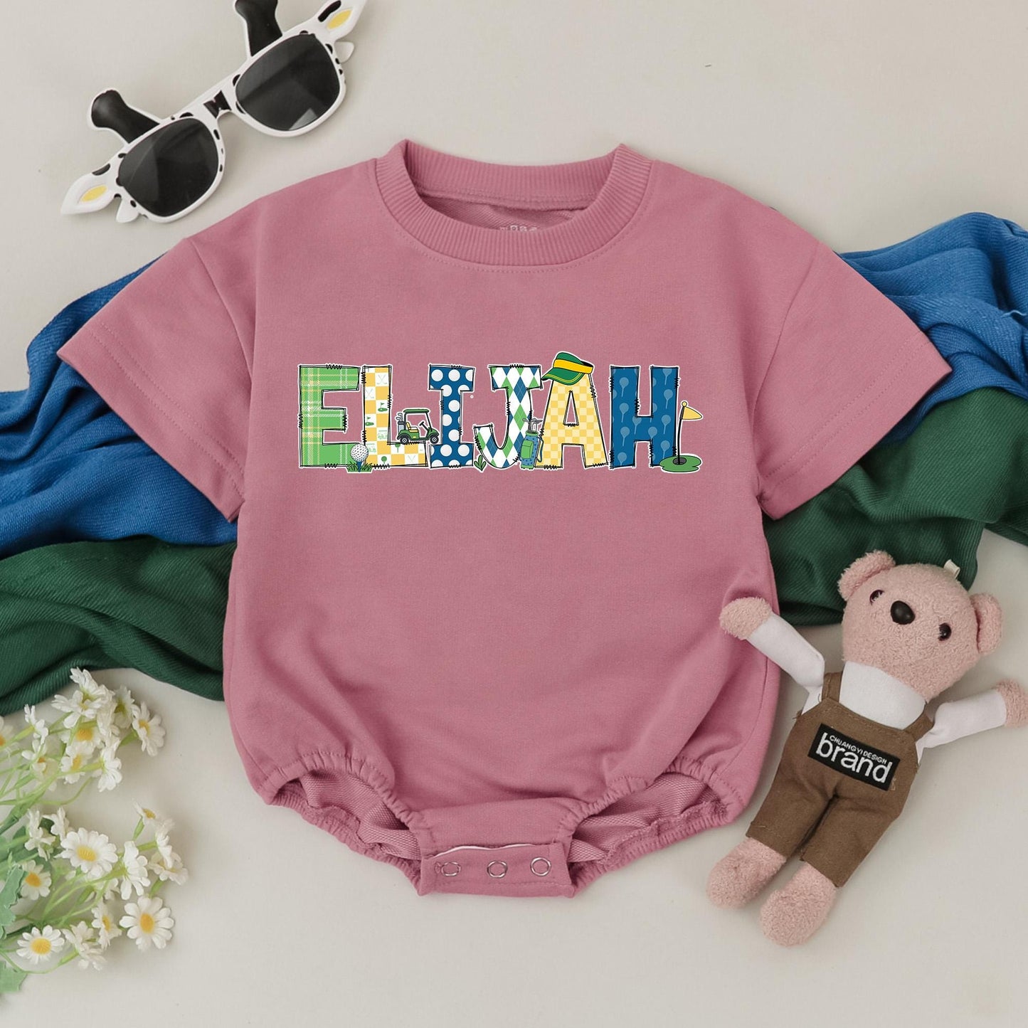 Personalized Name Future Golfer Baby Romper Cute Golf Bodysuit for Baby Shower Gift Birthday Boy Outfit Hole In One