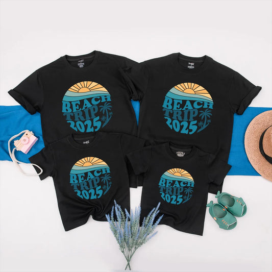 Beach Trip 2025 Shirt - Retro Sun & Waves Design - Summer Vacation Outfit, Coastal Trip Clothes, Groovy Beach Vibes, Travel Gift