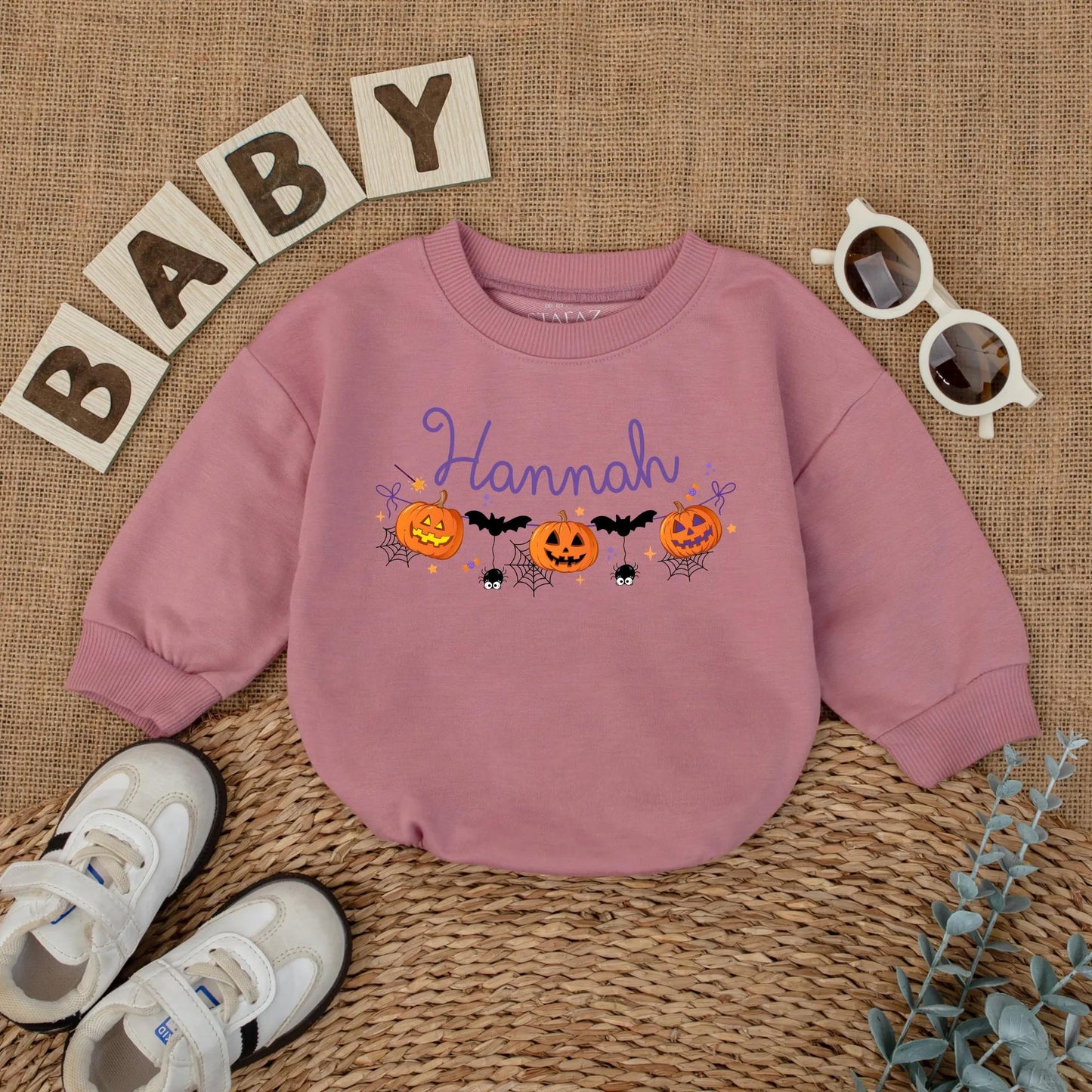 First Halloween Baby Girl Romper Personalized Pumpkin Name Outfit Cute Spooky Season Fall Baby Clothes for Girls Custom Newborn Outfit