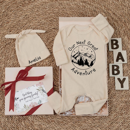 Custom Our Next Great Adventure Bodysuit Hiking Mountain Baby Outfit Outdoor Explorer Newborn Clothes Gift