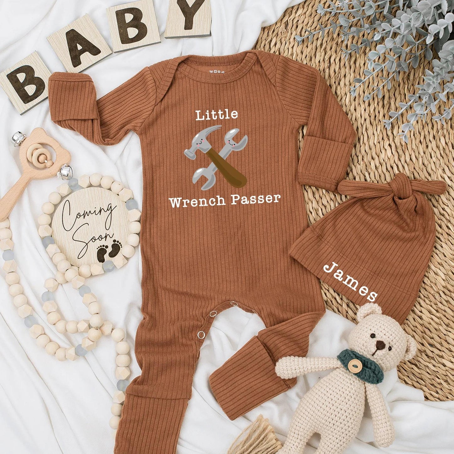 Daddy's Little Helper Baby Bodysuit: Custom Mechanic Outfit, Personalized with Wrench, Car Lover Newborn Clothes, Funny Garage Theme Baby Shower Gift (139 chars)