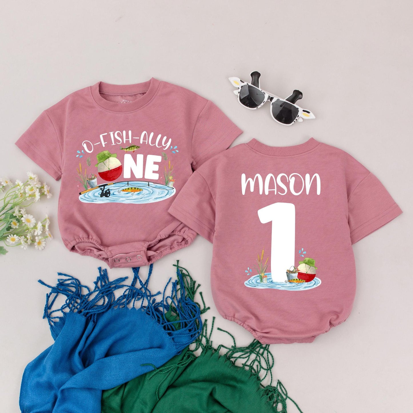 Personalized O-Fish-Ally One Birthday Romper for Baby Boy, Fishing 1st Birthday Outfit, Custom Name Bodysuit, Baby Boy Clothes