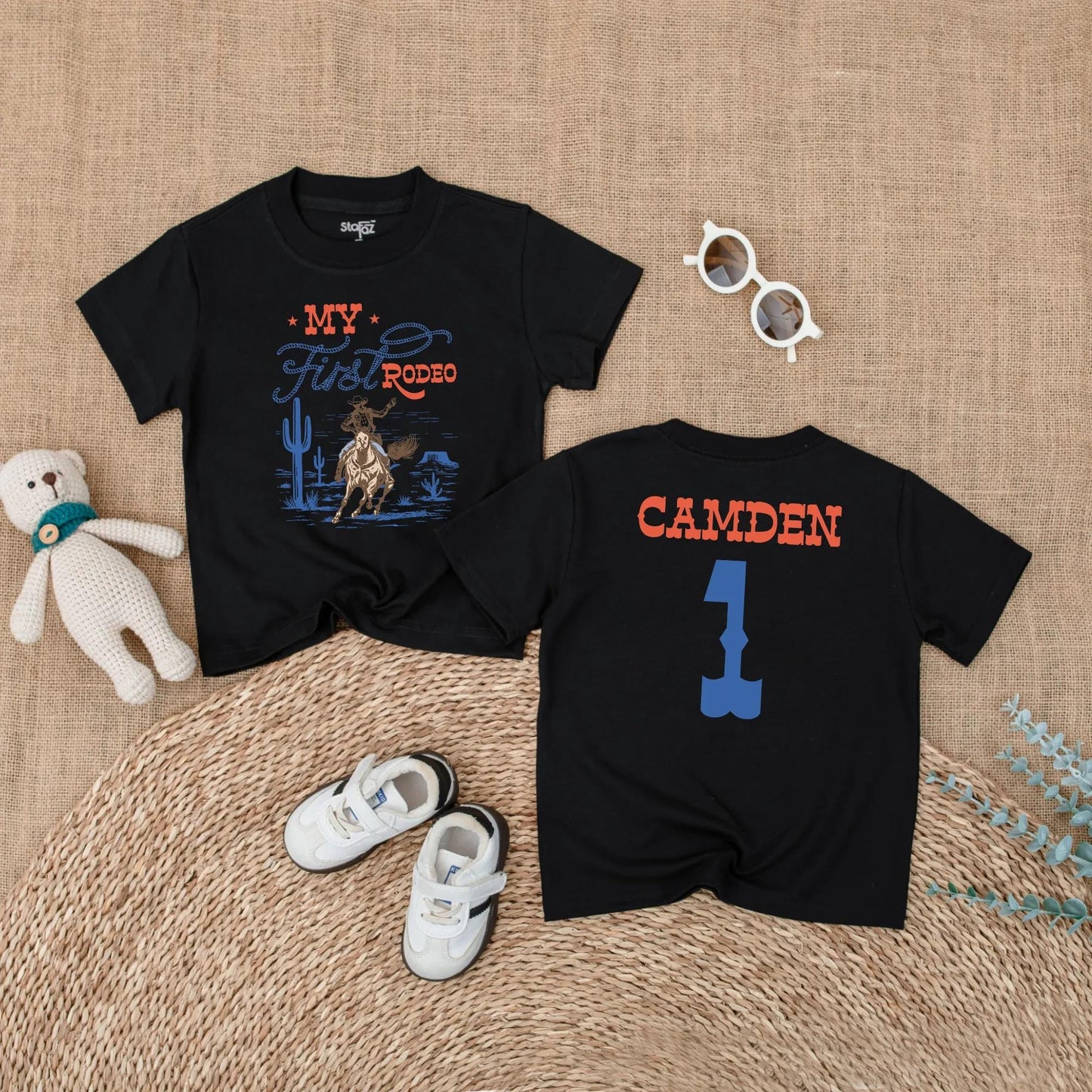 Custom My First Rodeo Baby Romper Personalized Wild West Cowboy Outfit Bubble Bodysuit for First Birthday Cowboy Theme Celebration Gift