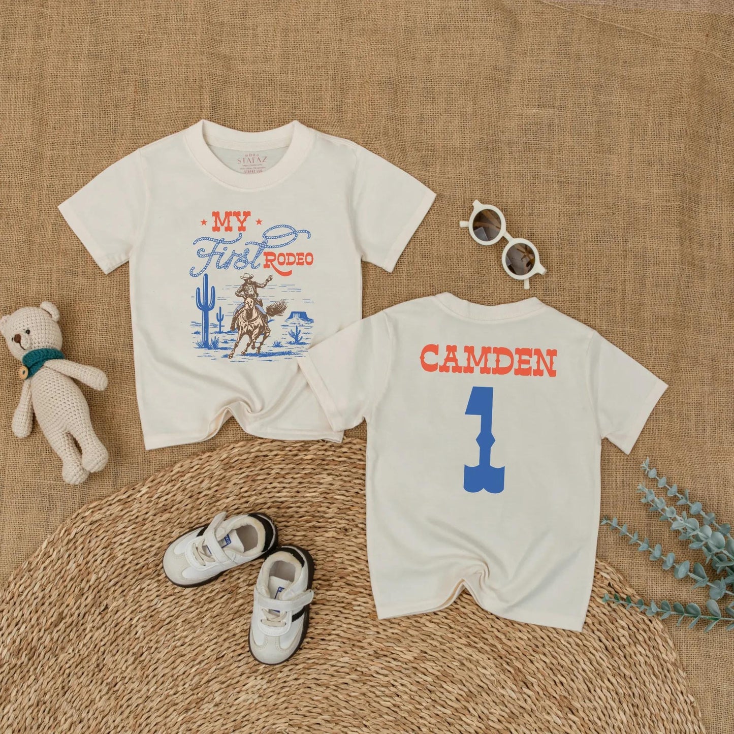 Custom My First Rodeo Baby Romper Personalized Wild West Cowboy Outfit Bubble Bodysuit for First Birthday Cowboy Theme Celebration Gift