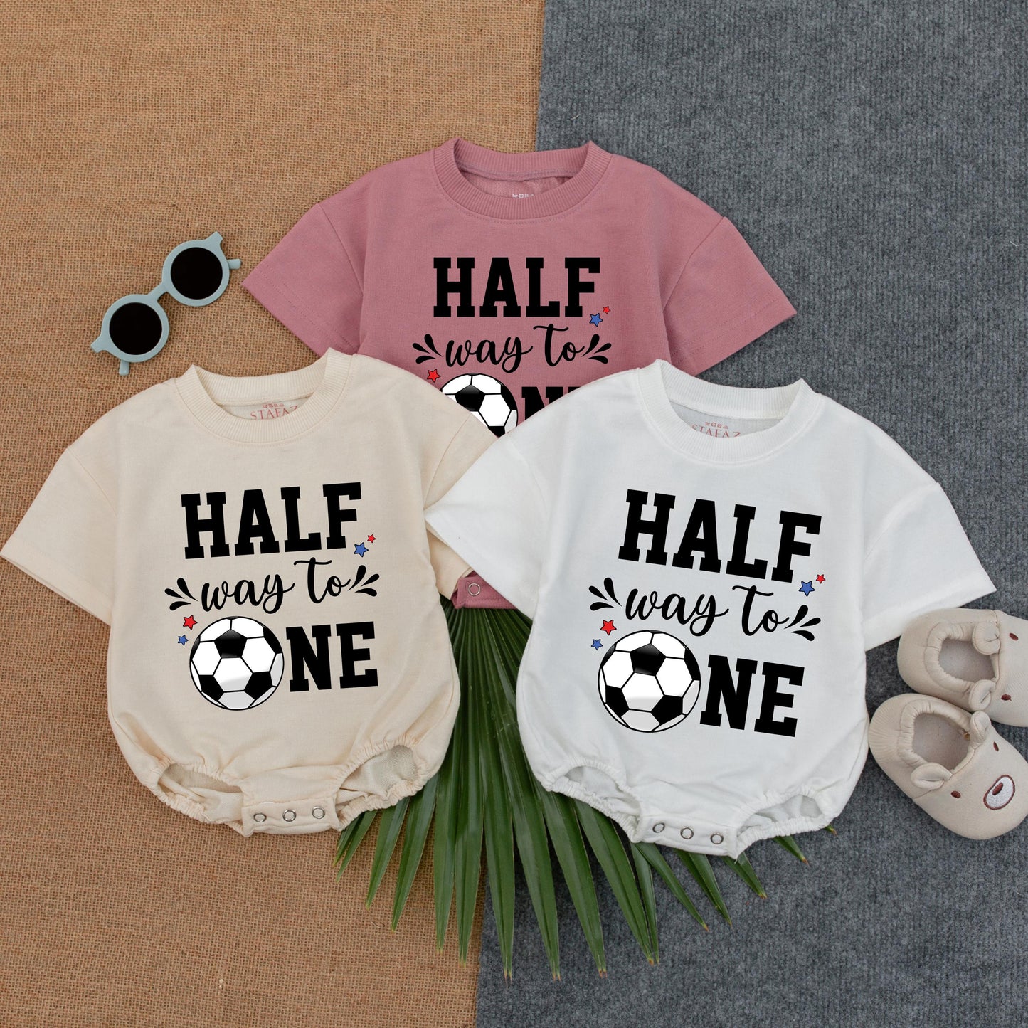 Custom Soccer Half Birthday Romper - Cute Short Sleeve Outfit for Baby's Six Month Celebration or Photo Shoot - Game Day Ready! Summer Baby Gift