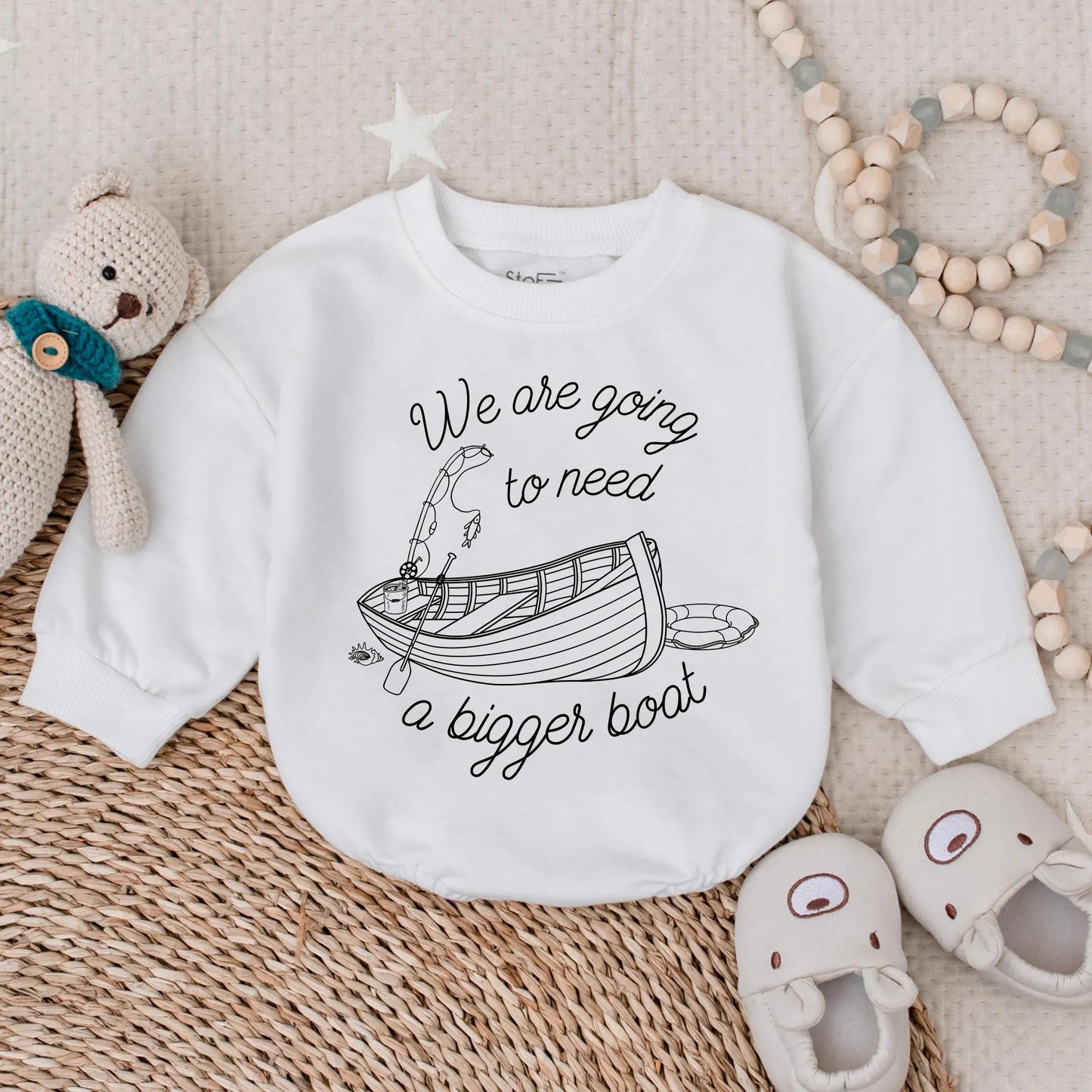 We're Gonna Need A Bigger Boat Baby Romper Bodysuit - Pregnancy Reveal, Baby Shower Gift, Baby Boy or Girl Clothes