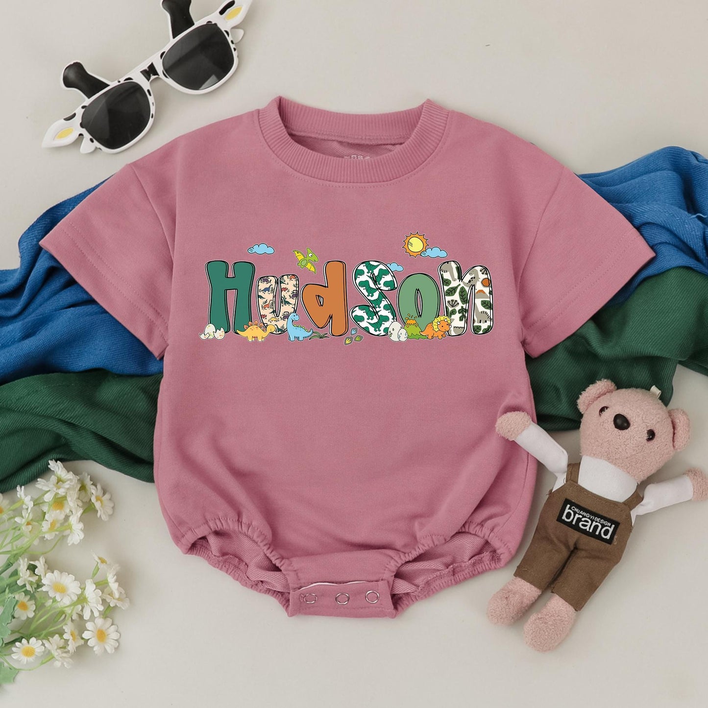 Personalized Dino Baby Romper for Boys, Custom Name Dinosaur Bodysuit, 1st Birthday Outfit, Baby Boy Clothes, Adorable Shower Gift