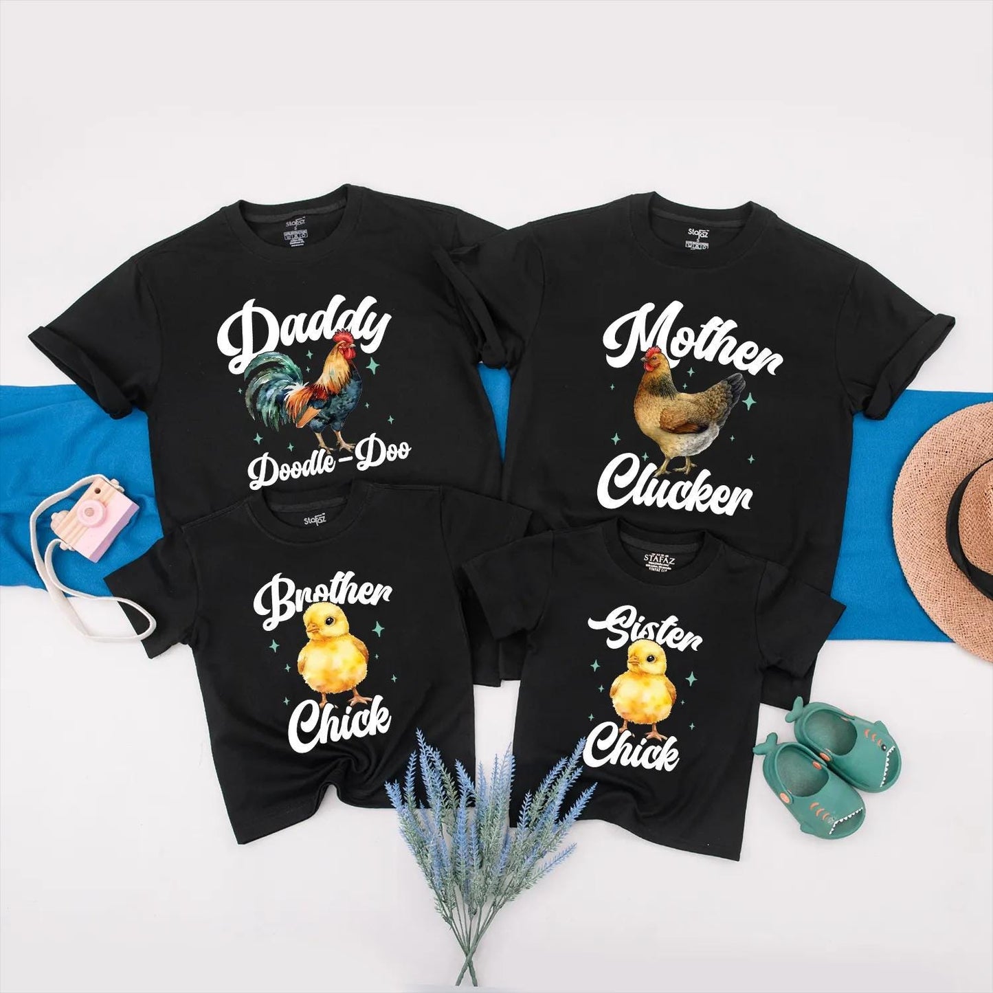 Matching Chicken Family Shirts: Daddy Rooster, Mother Hen, & Little Chick Baby Bodysuit - Farm Birthday Outfit