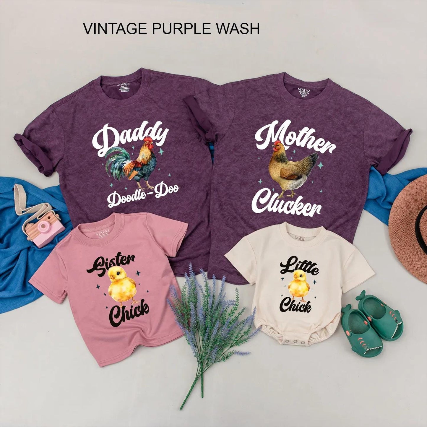 Matching Chicken Family Shirts: Daddy Rooster, Mother Hen, & Little Chick Baby Bodysuit - Farm Birthday Outfit