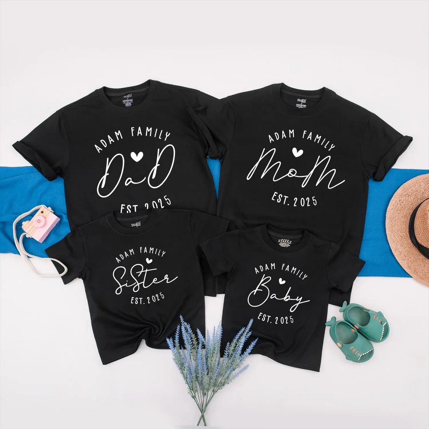 Matching Family Shirts: Custom Established 2025 Baby Announcement Outfit Set, New Baby Arrival Gift, Personalized Clothes for Mom, Dad & Baby
