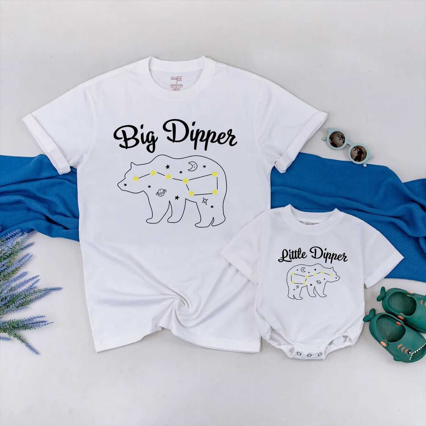 Big Dipper Little Dipper Matching Bear Family Shirts Custom Celestial Outfit for New Mom Dad Baby