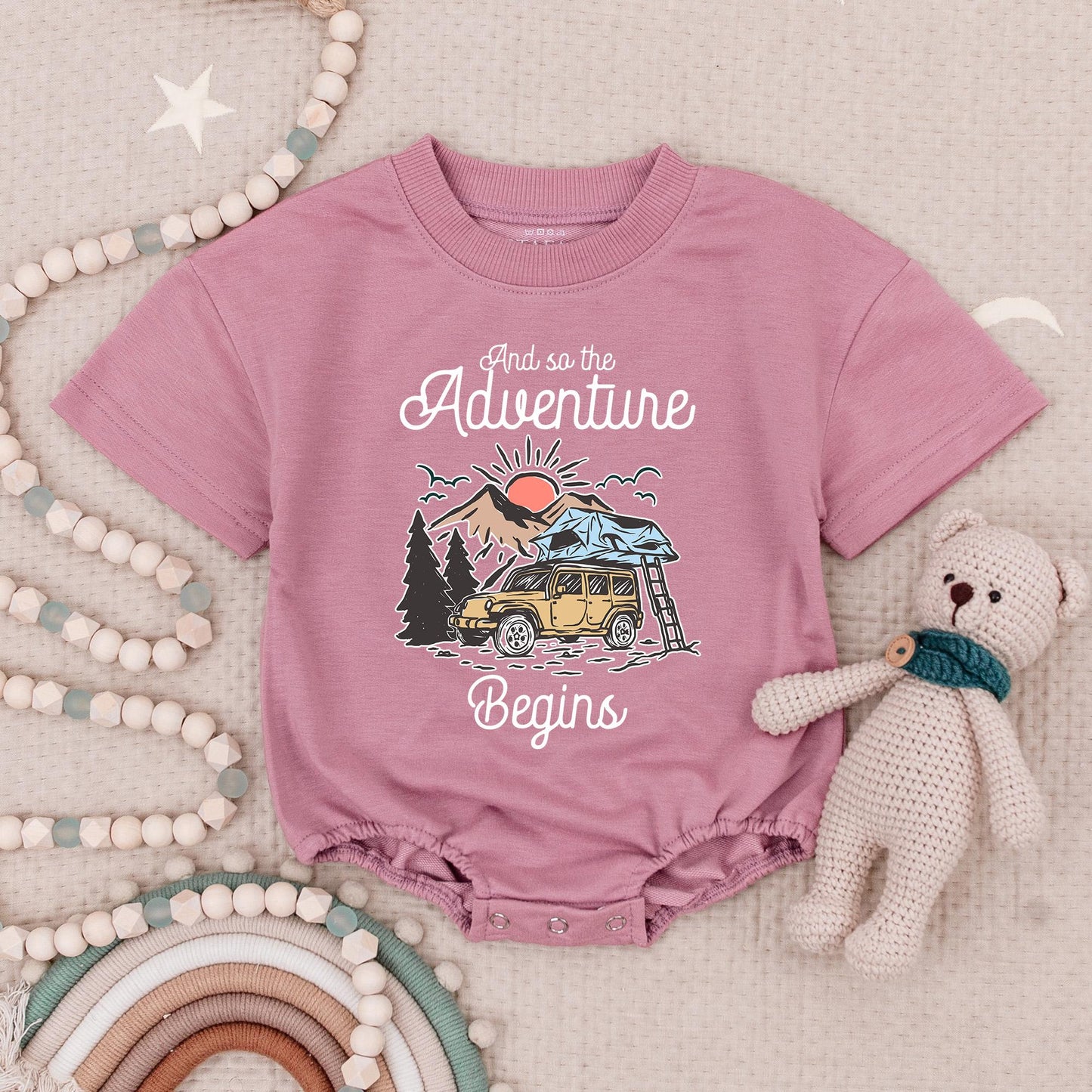 Adventure Begins Baby Romper Retro Camping Bodysuit Cute Off-Road Vehicle Design Vintage Style Babysuit Baby Shower Gift Announcement Natural Gift 138