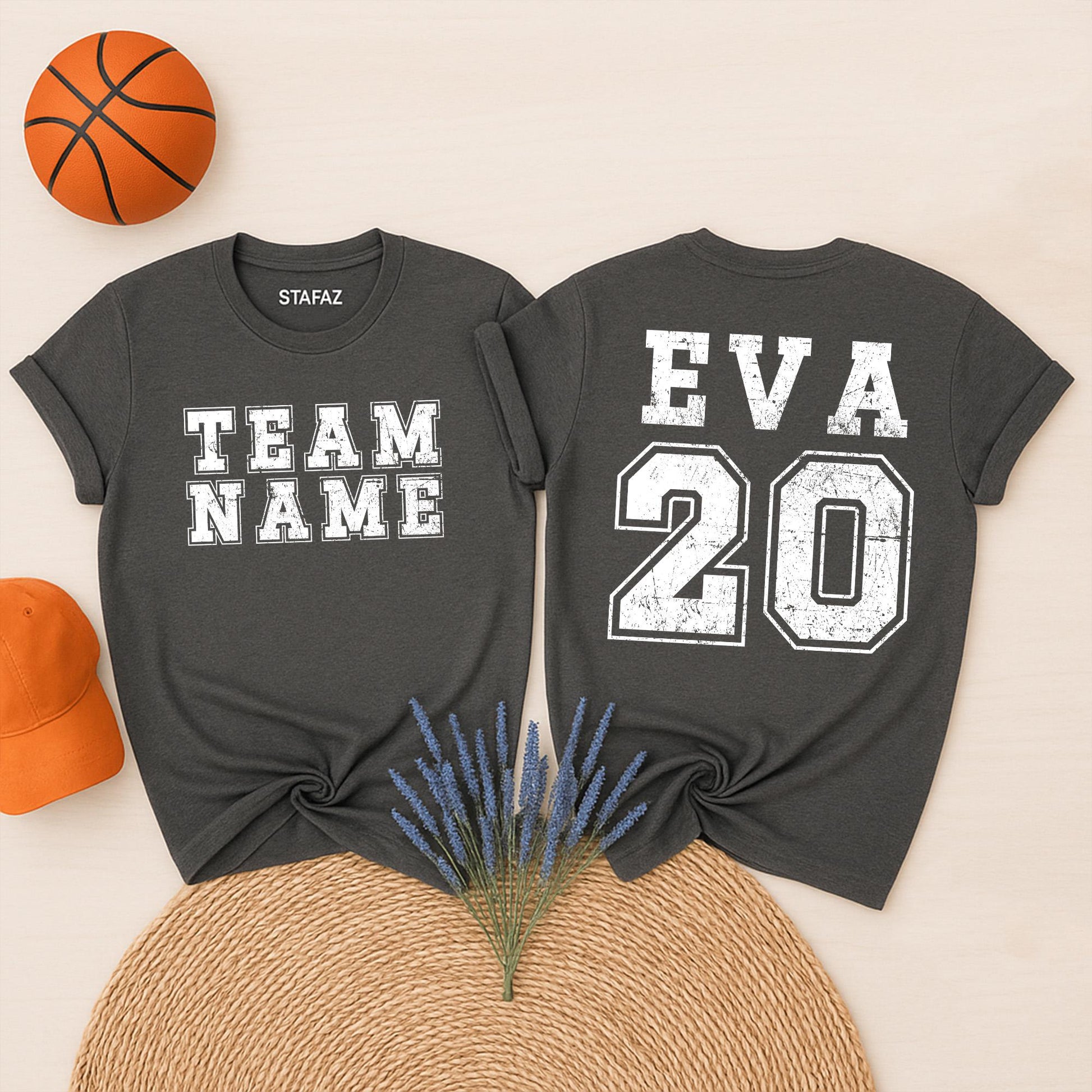 Custom Sports Team Name and Number T-Shirt Personalized Front and Back Athletic Apparel for Fans Game Day