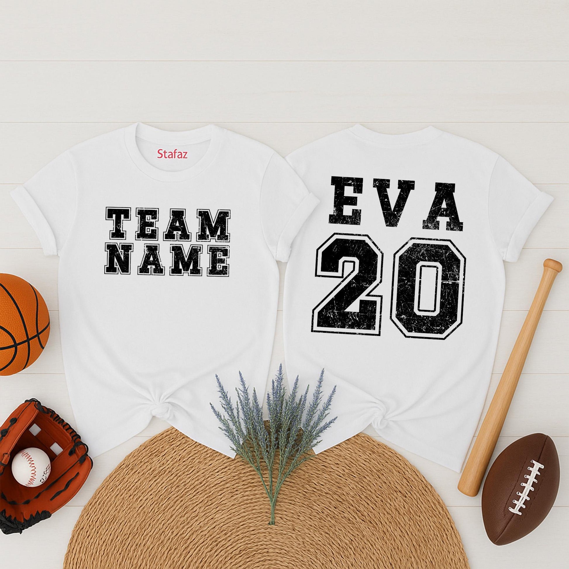 Custom Sports Team Name and Number T-Shirt Personalized Front and Back Athletic Apparel for Fans Game Day