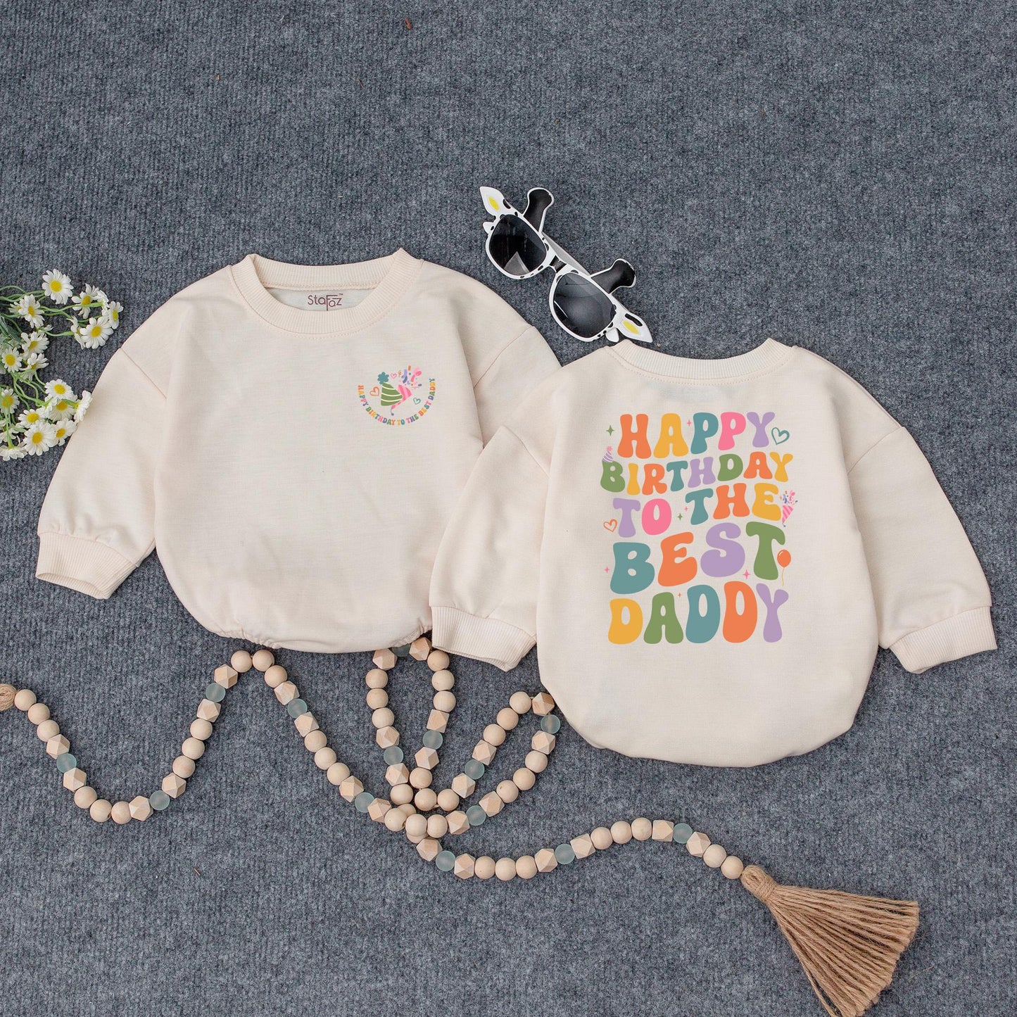 Happy Birthday Daddy Bubble Romper Retro Toddler Girl Outfit Cute Infant Tee Daddy's Girl Celebration Gift