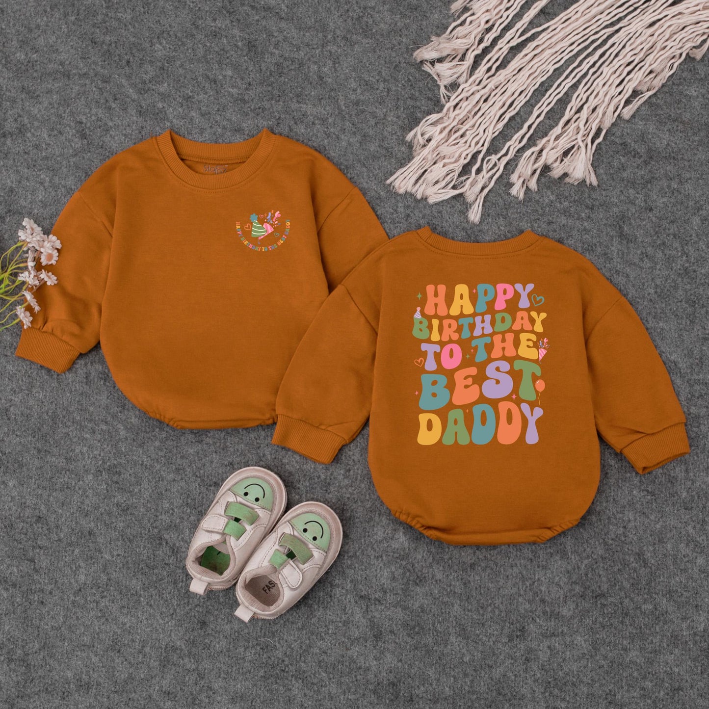 Happy Birthday Daddy Bubble Romper Retro Toddler Girl Outfit Cute Infant Tee Daddy's Girl Celebration Gift