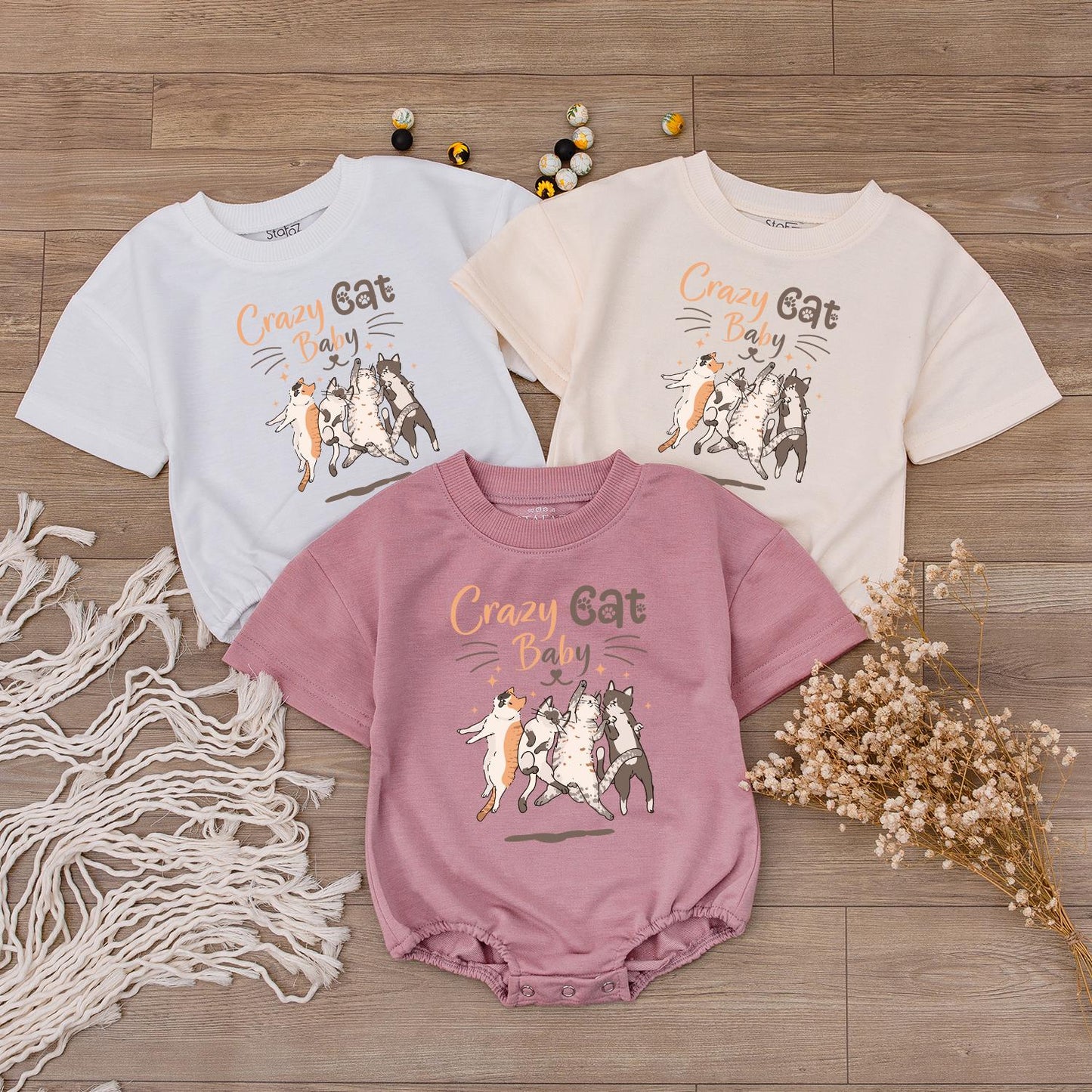 Crazy Cat Baby Bodysuit with Playful Cartoon Cats & Whimsical Text Newborn Boy Girl Pet Lover Hospital Take Home Romper Gift