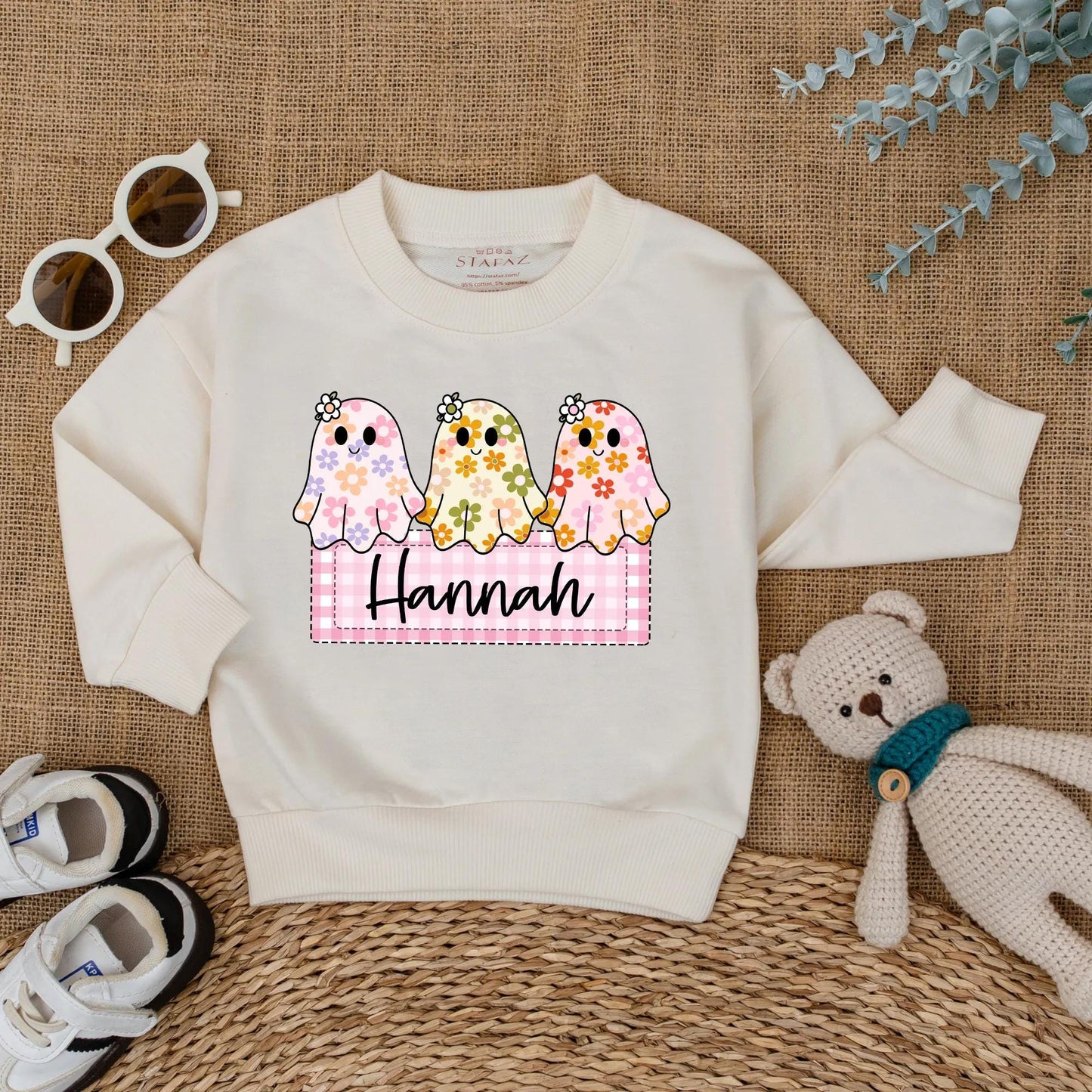 Personalized Baby Girl Halloween Ghost Romper Custom Name Cute Floral Boo Outfit Fall Bodysuit First Halloween Baby Gift