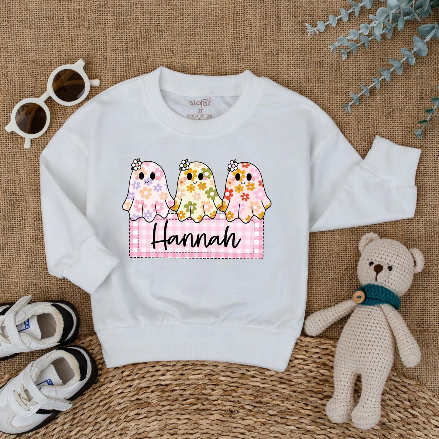 Personalized Baby Girl Halloween Ghost Romper Custom Name Cute Floral Boo Outfit Fall Bodysuit First Halloween Baby Gift