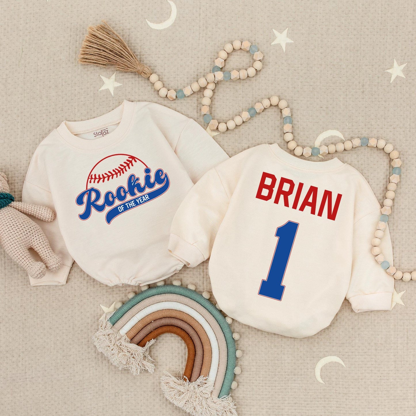 Rookie of the Year Baseball Birthday Romper, Baby Boy 1st Birthday Outfit, Red & Blue Sports Bodysuit for a Fun Celebration