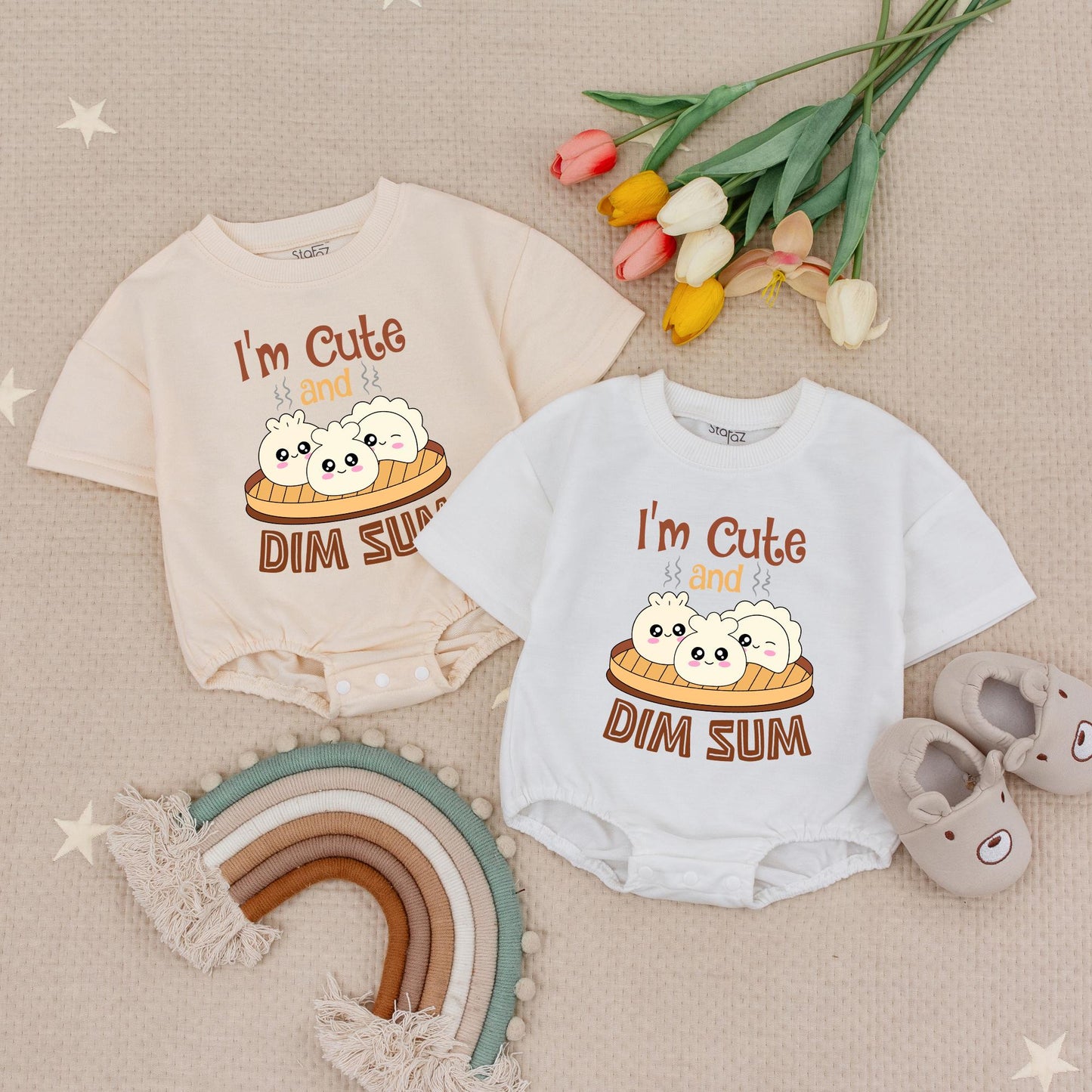 I'm Cute and Dim Sum Baby Romper, Sweet Dumpling Bodysuit for Little Bao, Kawaii Food Baby Gift, Comfy Cotton Newborn Outfit, Asian Dumpling Fun 138
