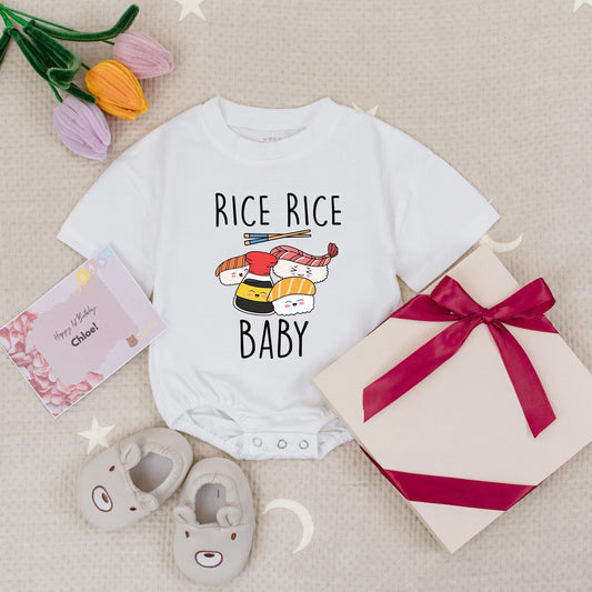 Rice Rice Baby Sushi Romper Funny Asian Bodysuit Cute Japanese Noodles Outfit Unisex Infant Clothes Vibrant Colors Foodie Gift Soft Cotton 132-139