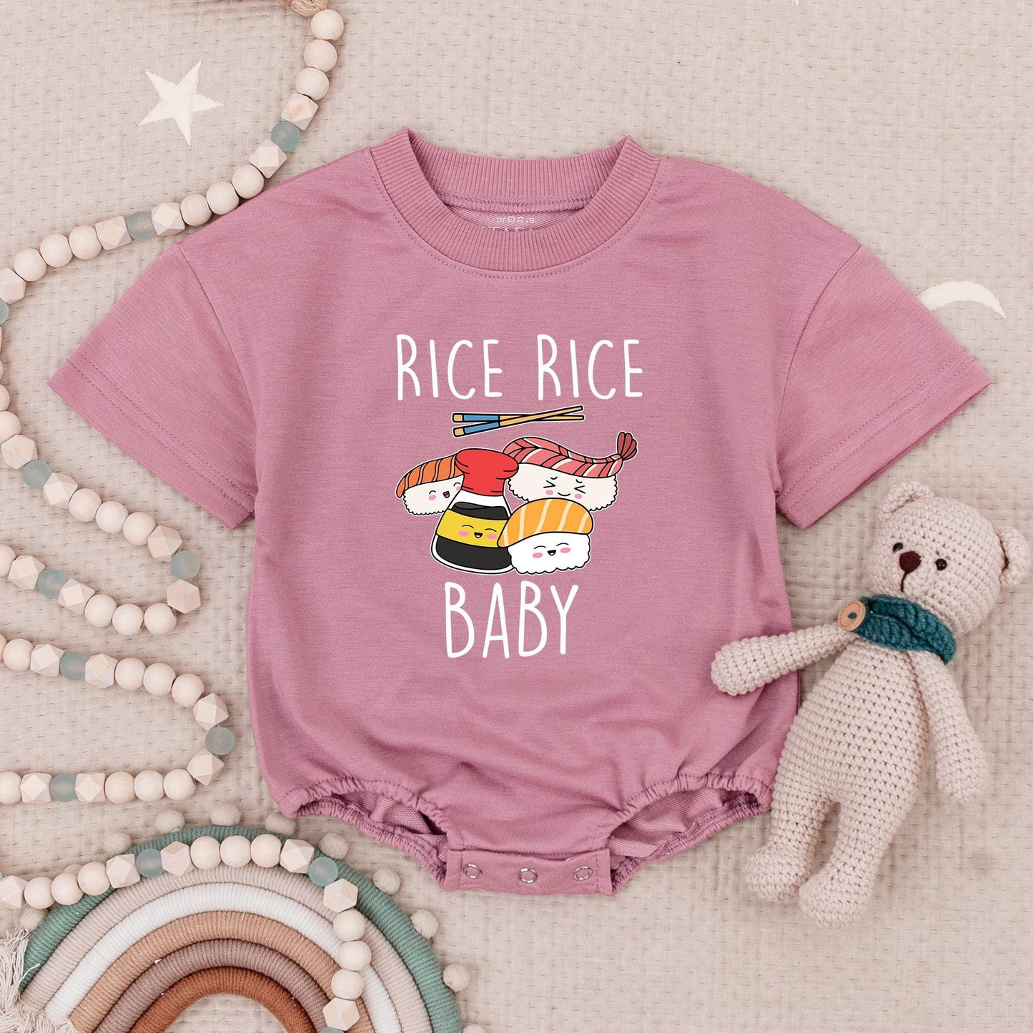 Rice Rice Baby Sushi Romper Funny Asian Bodysuit Cute Japanese Noodles Outfit Unisex Infant Clothes Vibrant Colors Foodie Gift Soft Cotton 132-139