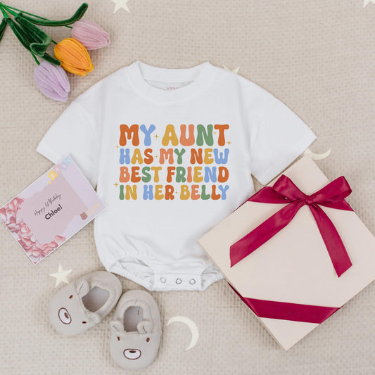 My Aunt Has My New Best Friend In Her Belly Baby Romper Aunt's Pregnancy Announcement Bodysuit Sister Gifts Baby Shower Surprise