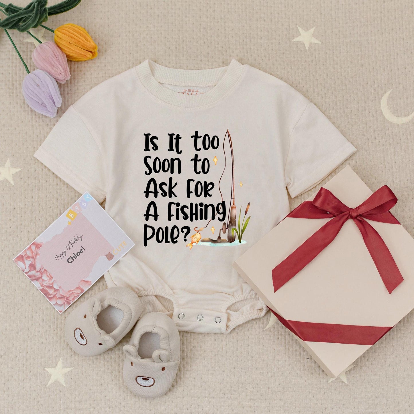 Is It Too Soon? Fishing Pole Baby Romper - Future Angler in Training! Cute Fishing Bodysuit for Dad's Fishing Buddy, Muted Colors & Soft Cotton 138