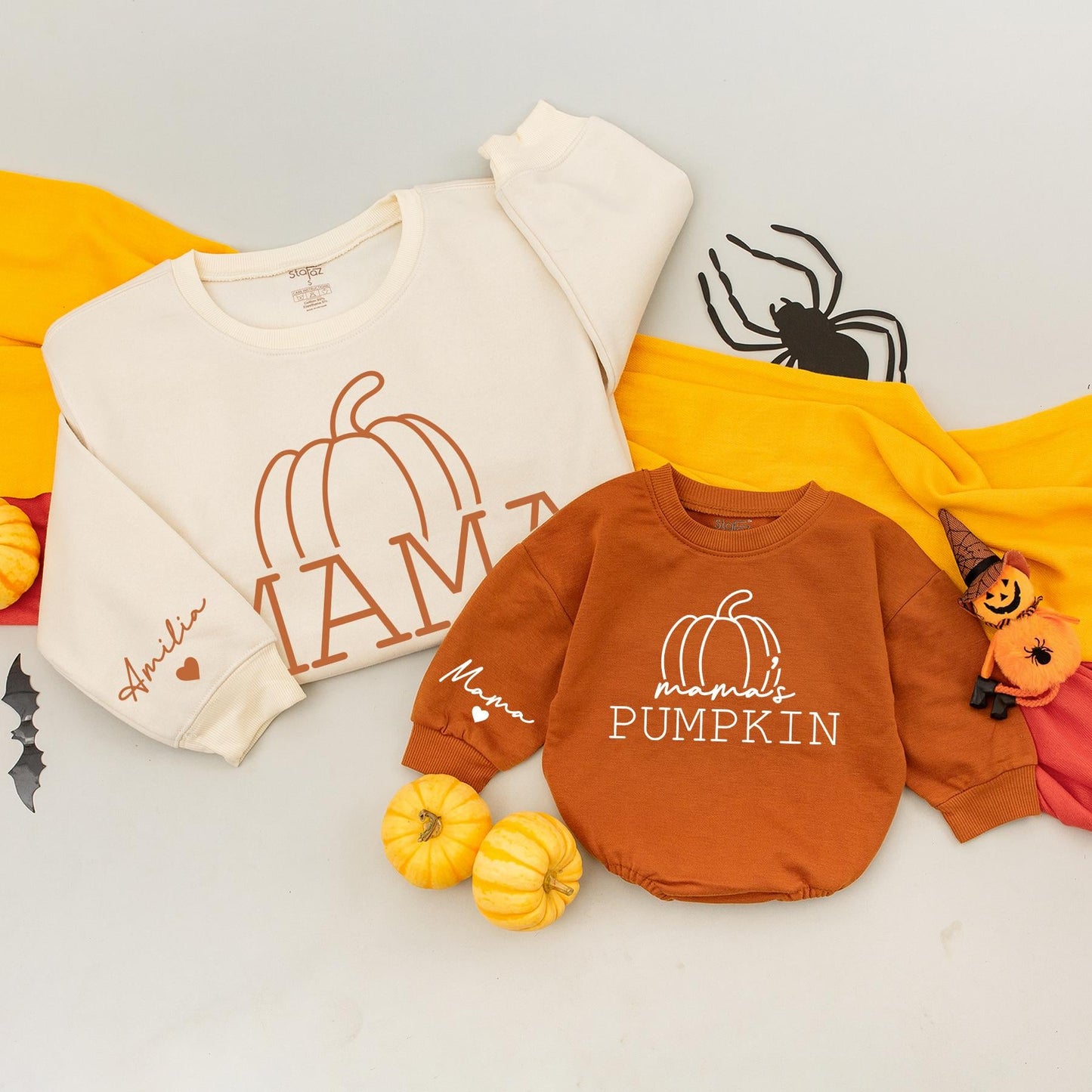 Matching Mama and Mama's Pumpkin Sweatshirt Baby Girl Romper Mom Baby Happy Fall Autumn Thanksgiving Outfit First Halloween Party