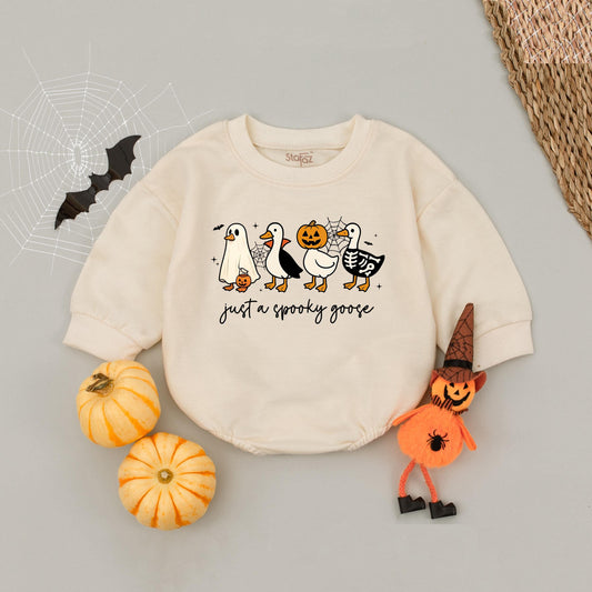 Spooky Goose Halloween Romper: Just a Spooky Goose! Cute Ghost Vampire Pumpkin Skeleton Baby Outfit First Halloween Costume Silly Spooky Fun 136