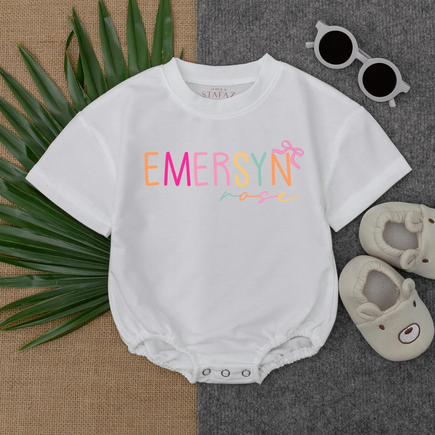 Personalized Baby Girl Floral Bow Bubble Romper for Name First Birthday Outfit Soft Cotton Bodysuit Shower Gift Toddler Clothing