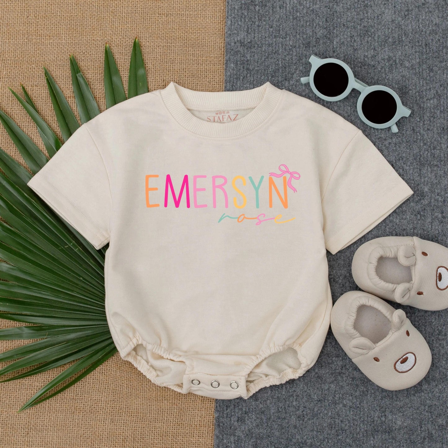 Personalized Baby Girl Floral Bow Bubble Romper for Name First Birthday Outfit Soft Cotton Bodysuit Shower Gift Toddler Clothing