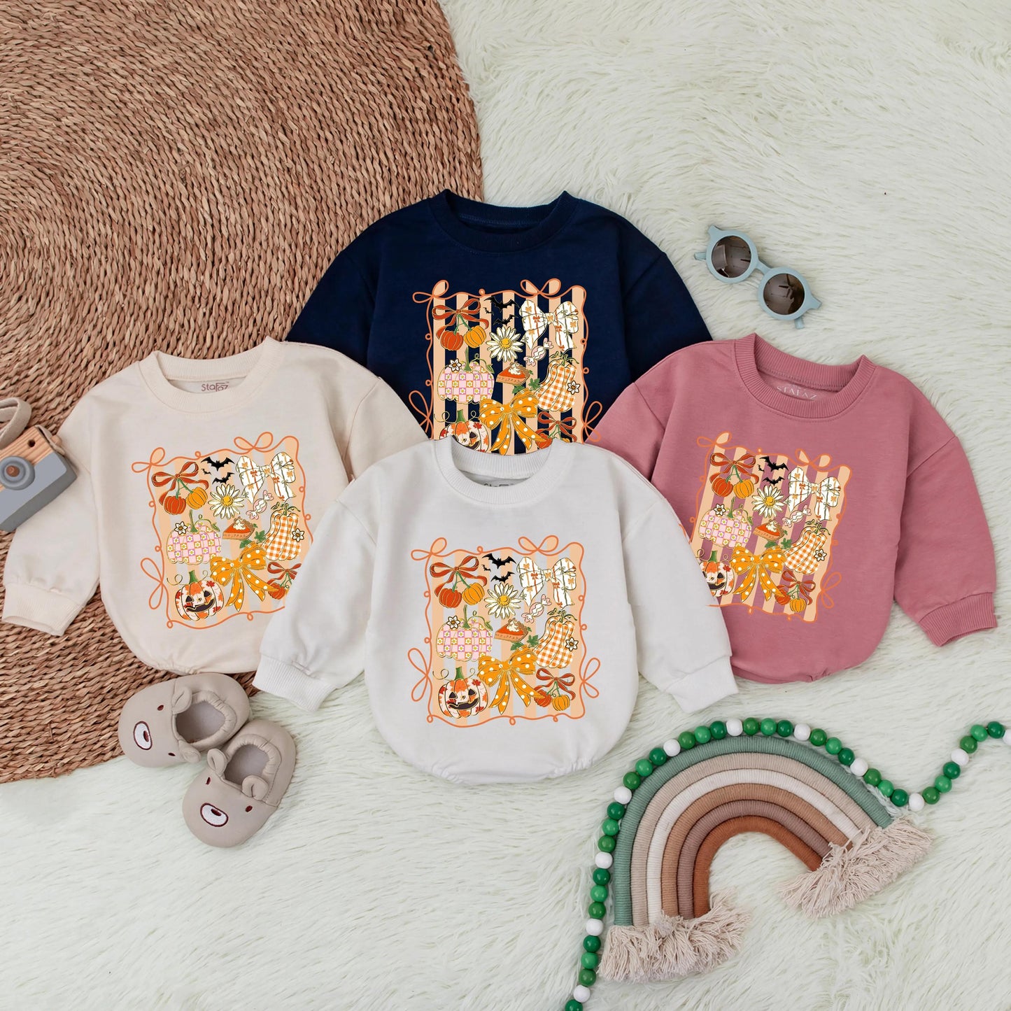 Pumpkin Glitter Floral Girly Autumn Long Sleeve Bubble Romper for Baby Girl First Thanksgiving Outfit Toddler Fall Clothes Halloween Gift
