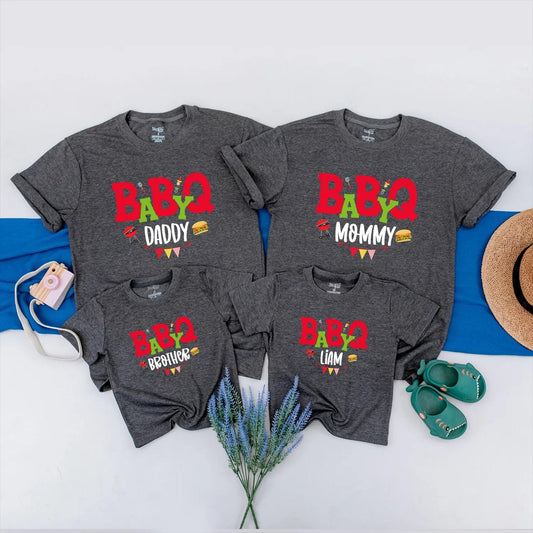 BABYQ Matching Family BBQ Party Shirts: Custom Liam's Grilling Crew Outfits - Personalized Cookout Clothes, Fun Baby Shower Gift Idea, Red & Green