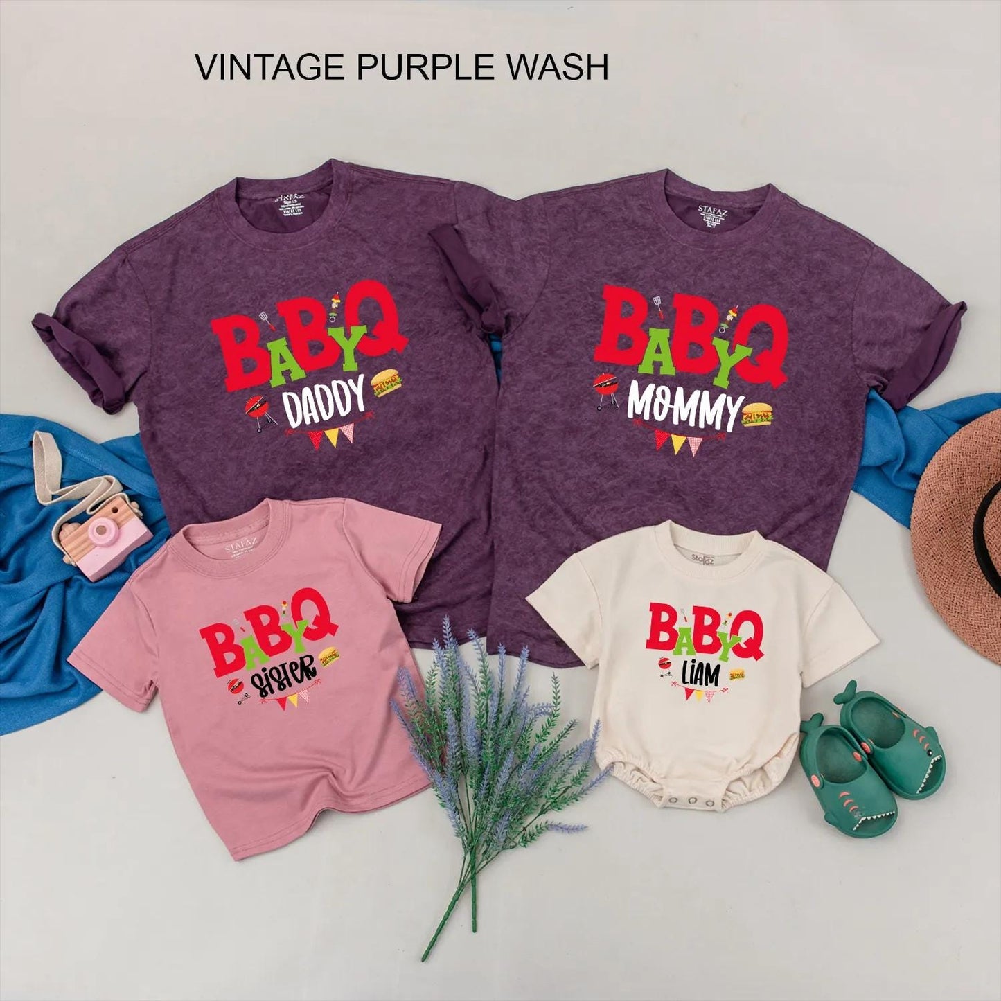 BABYQ Matching Family BBQ Party Shirts: Custom Liam's Grilling Crew Outfits - Personalized Cookout Clothes, Fun Baby Shower Gift Idea, Red & Green