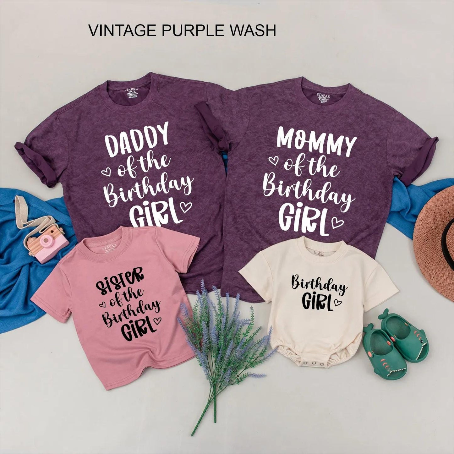 Birthday Girl Family Matching Shirt Daddy Mommy Sister & Birthday Girl Cute Heart Design Black Text Casual Outfit