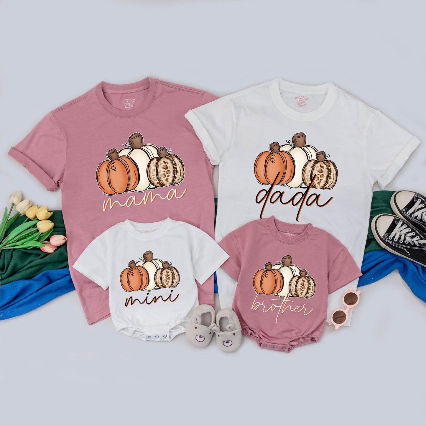Personalized Pumpkin Family Matching T-Shirts for Thanksgiving Fall Outfits Mama and Me Little Pumpkin Rompers